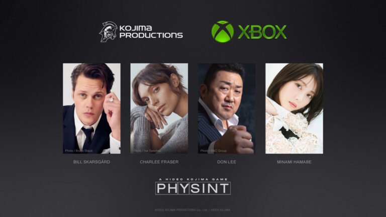 Bill Skarsgård, Charlee Fraser, Don Lee e Minami Hamabe no material oficial de PHYSINT com Kojima Productions e Xbox.