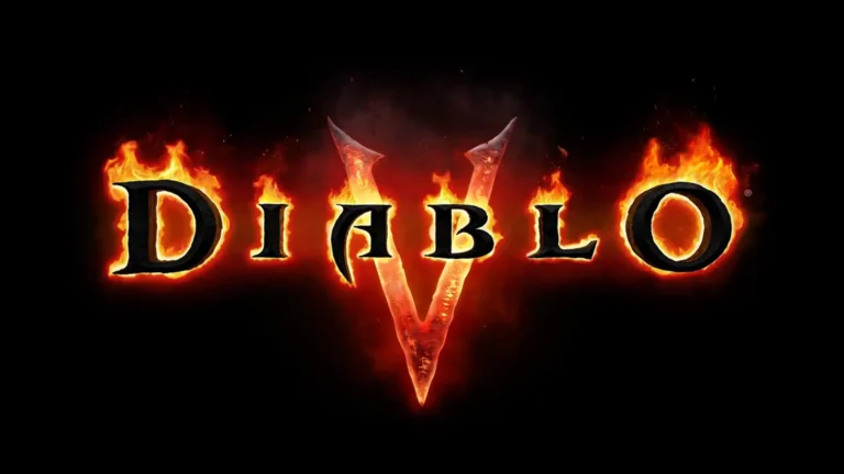 Logo de Diablo V em chamas sobre fundo escuro, jogo anunciado pela Blizzard para 2029.