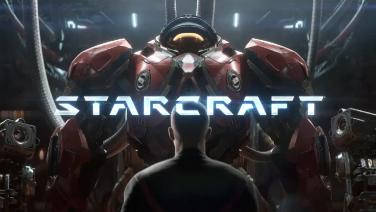 Marine diante de uma armadura mecânica em cena promocional de StarCraft, franquia que retorna em 2030 como shooter de mundo aberto.